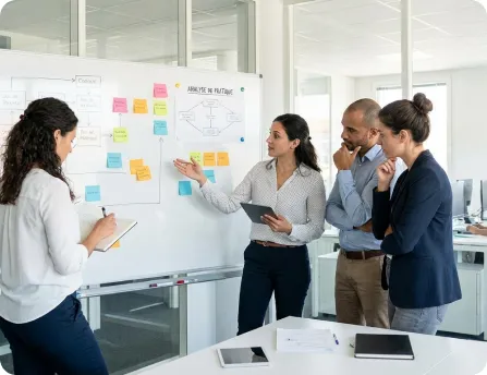 Illustration d'une réunion d'équipe au travail.