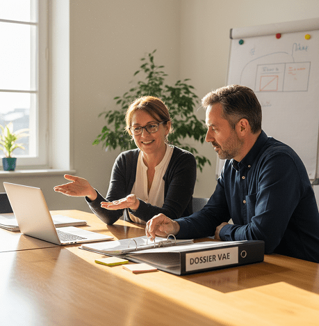 Illustration d'un séance d'accompagnement individuel au montage d'un dossier de VAE.